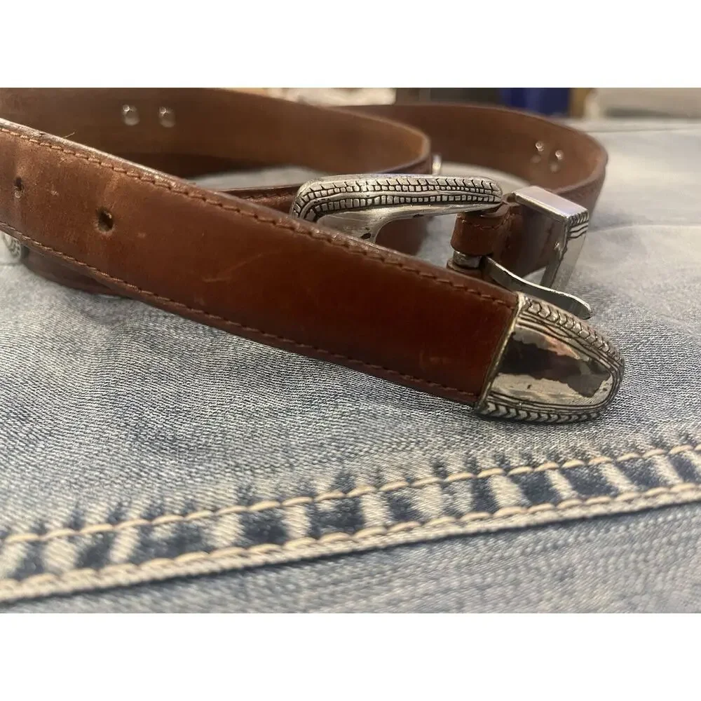 PGA Tour Men's‎ Brown Leather Belt Sz 38 Silver Golf Logo B21